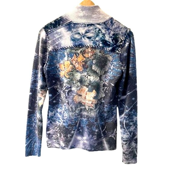 Alberto Makali Maximalist Sweater SMALL Rare Abstract Print Space Floral 1/4 zip - Picture 3 of 11